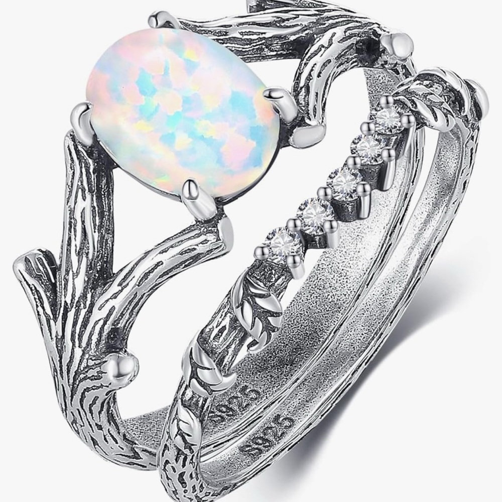 Silver Opal and Diamond Women's Ring